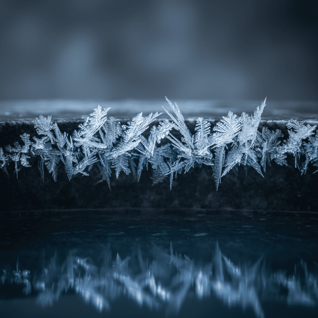Close-up of frost and ice crystals in the ice bath facility
